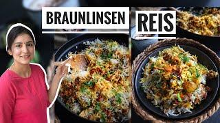 Basmatireis mit Braunlinsen und Champignon - vegetarische Rezepte -Desi Küche