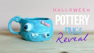 Ceramic Halloween Mugs. Fall Pottery. Pottery Mug Reveal. Spooky Halloween Pottery. Happy Halloween