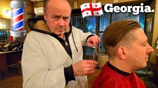 CLASSIC MEN'S HAIRCUT: Father & Son Barbershop LIKE TIME WARP! Kutaisi, Georgia  (ASMR)