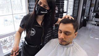 ASMR Barber head massage and haircut by Vika