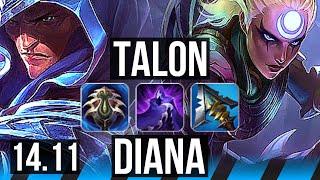 TALON vs DIANA (MID) | 83% winrate, 15 solo kills, Legendary, 29/3/2, 44k DMG | KR Master | 14.11