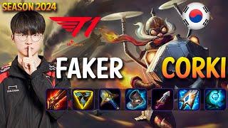 T1 Faker CORKI vs LEBLANC Mid - Patch 14.24 KR Ranked | lolrec