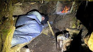 Constructing a Survival Shelter in the Forest | Stone and Clay Fireplace, Roof Made From Tree Bark.