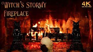 Witch's Stormy Fireplace ~ Bubbling Cauldron Halloween Ambience ~ Rain & Thunderstorm Sounds