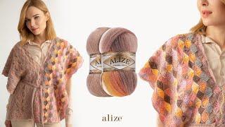 Alize Angora Gold Batik ile Tığ İşi Midye Örnekli Süveter