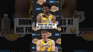 Bronny James & Dalton Knecht joking at Lakers media day 