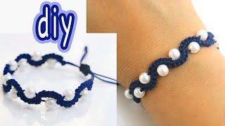 Beaded Macrame Bracelet Making with String #6 VERY EASY