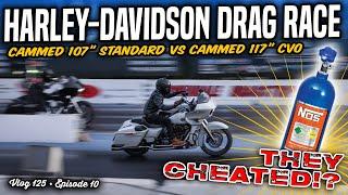 Harley Drag Race with Nitrous: Cammed 117" vs Cammed 107" vs Stock 2024 117"!