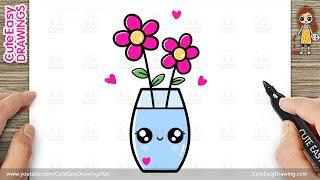 How to Draw a Cute Flowers Vase -  Easy for Kids and Toddlers