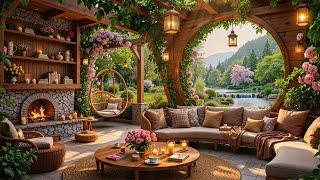 Cozy Coffee Porch Ambience by the Forest  Spring Morning Jazz & Soft Natural Light for Great Moods