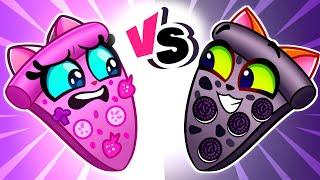 Black VS Pink Pizza Challenge  Rich VS Poor Family  Purr-Purr Stories Cartoon