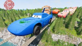 Big & Small Lightning McQueen Boy,Dinoco,Tow Mater vs Pixar Cars vs Suspension Bridge-BeamNG.Drive