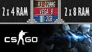 8 VS 16 GB RAM CS GO (R3 2200G + VEGA 8) 2400 Mhz 720p Low Benchmark