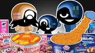 INCREDIBOX SPRUNKI - Rebel Family Convenience Store PINK BLUE Food Mukbang Animation | ASMR