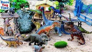 Dinosaur toys in the sandbox