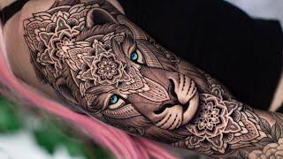 BLACK and GREY LION MANDALA TATTOO | TIMELAPSE (Real Time Tattooing)