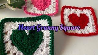 Crochet Heart Granny Square Tutorial #105