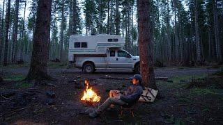 Winter Truck Camping in the Pacific Northwest | Alone in a Cold Spooky Forest