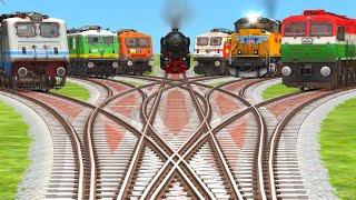 7 Freight & Passenger Trains Crossing On Branched Curve Railroad Crossings | train wale videos