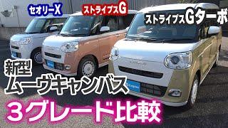 【３グレード比較】　新型ムーヴキャンバス　内装・装備