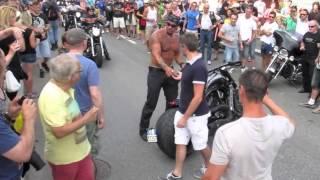 How to Crash Like A Boss- Shirtless Harley Guy Falls Off Bike