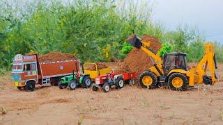 JCB 5cx Backhoe fully loading sand in HMT tractor trolley | Swaraj 855 tractor | tractor videos