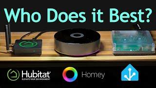 Three Hubs. One Automation.   Hubitat vs Homey Pro vs. Home Assistant