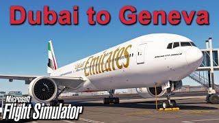 MSFS LIVE | PMDG 777 | *New Emirates Livery* | Dubai to Geneva | GSX | VATSIM