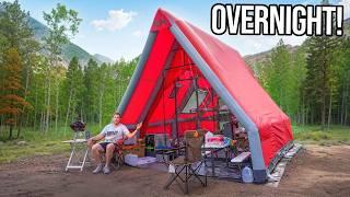 Overnight in Inflatable A-Frame Cabin!