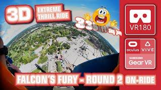 3D FALCON´S FURY VR180  - Round 2 of 300 ft face down Sky Jump  scary VR Thrill Ride Busch Gardens