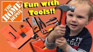 BEST TODDLER VIDEOS! "JUST LIKE DADDY!" TODDLER PLAYS WITH HOME DEPOT TOY TOOLBOX TOOL SET!