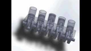 5 cylinder engine animation - Solidworks