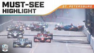 Nolan Siegel, Will Power and Louis Foster wreck on Lap 1 at St. Pete | INDYCAR