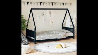 Kinderbedframe 90x190 cm massief grenenhout zwart