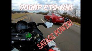 NINJA H2 DESTROYS 900HP CTS-V AND TURBO HAYABUSA! SAVAGE DISPLAY OF POWER!