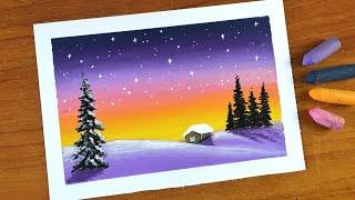 Easy Oil Pastel Winter Landscape Painting for beginners | Oil Pastel Drawing