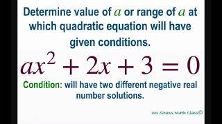 Find value of a for quadratic equation ax^2 +2x +3 =0 with two different negative real solutions