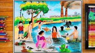 How To Draw Scenery Of Environmental Pollution | Pollution Drawing Step By Step With Oil Pastels