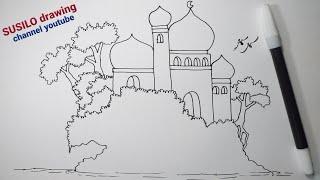 Cara Mudah Menggambar Arsitektur MASJID Untuk Pemula || How To Draw MOSQUE For Beginner