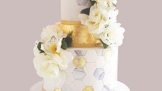 Gold Leaf Cake Decorating: Hexagon Wedding Cake- Rosie's Dessert Spot.