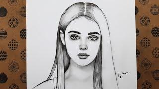 How to draw a beautiful woman's face step by step, hobby pencil drawing portrait