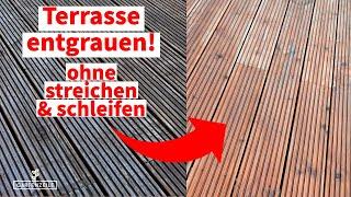 Holzterrasse reinigen & entgrauen OHNE Schleifgerät und OHNE Streichen? Unser Test!