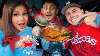 MAKING BOILING CRAB IN MY TESLA! W/ B N S *MESSY*