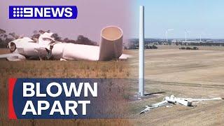 Strong winds bring down towering wind turbine in Victoria | 9 News Australia