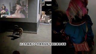 小陈的老挝媳妇儿 正式在新房子户外使用投影 邻居们都来观看