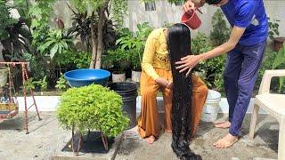 long hair wash help by brother || alka verma cg long hair Queen