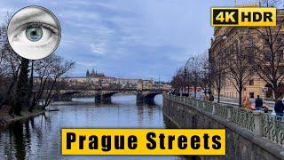 4k virtual walking tour through the Prague streets  Czech Republic HDR ASMR