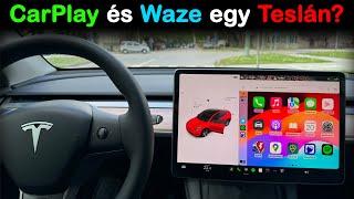 Waze és CarPlay Teslára? Lehetséges? CarlinKit T2C teszt I Tesla Model Y RWD I E-percek #tesla