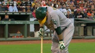 OAK@SF: Billy Burns is shaken up after foul tip