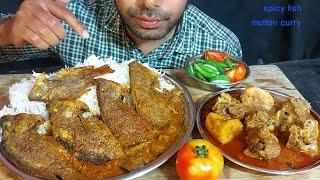 sea fish masala bhuna curry oily potato mutton masala curry huge rice eating show mukbang food